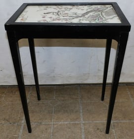painted Oriental porcelain plaque top stand