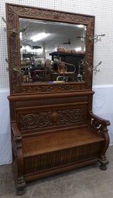 antique oak 2 piece hall rack