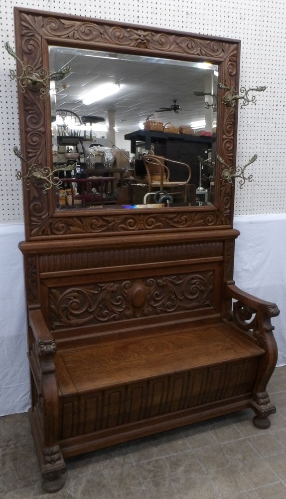 antique oak 2 piece hall rack (1 of 11)