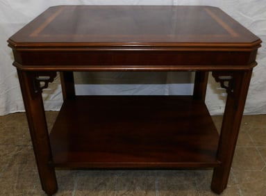 mahogany and satin wood banded top Chippendale style end table by Lane