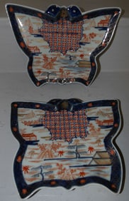 two Imari butterfly form porcelain dishes