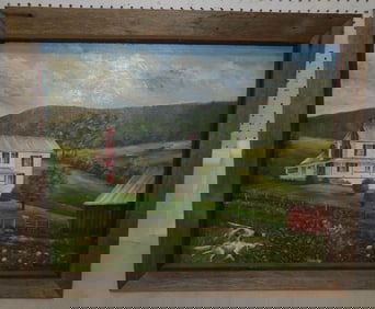 framed oil on board farm scene signed by artist