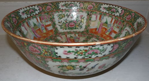 19th century rose medallion punch bowl