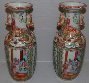 pair of 19th century rose medallion porcelain vases