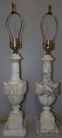 pair of carved alabaster lamps