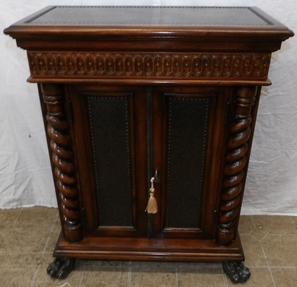 mahogany and brass cabinet with bronze paw feet by Theodore Alexander (1 of 7)