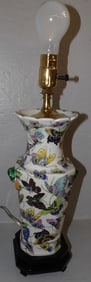Oriental porcelain vase made into lamp with butterfly motif
