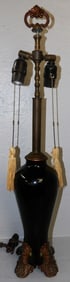 black amethyst glass and gilded metal lamp