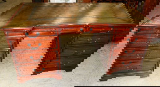 mahogany and tooled leather top 3 part desk by Theodore Alexander
