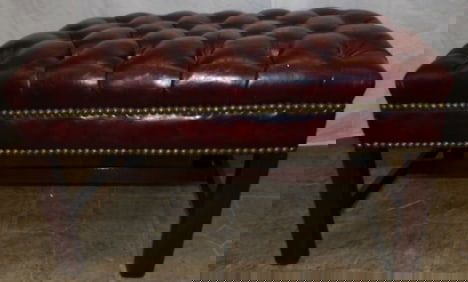 mahogany and leather upholstered top ottoman by Hickory Chair