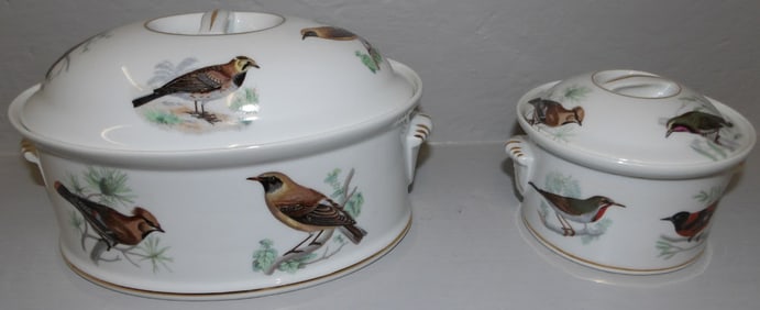 2 French Lourioux covered dishes, "Le Faune"