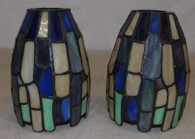 pair of leaded stain glass lamp shades