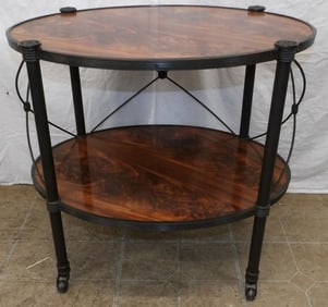 burled mahogany and bronze two tier stand by Theodore Alexander