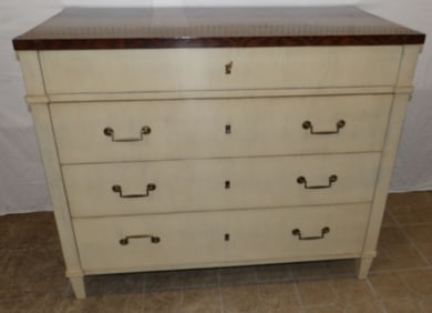 mahogany and painted wood four drawer commode by Alexa Hampton for Hickory Chair