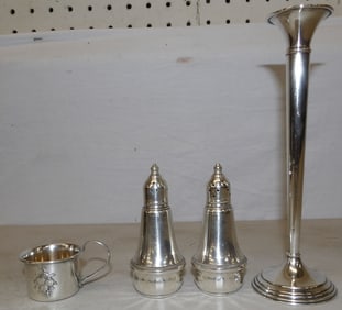 three sterling weighted items and sterling cup