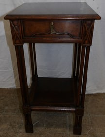 burled mahogany banded top faux bamboo stand by Jonathan Charles