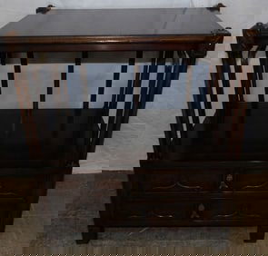 burled mahogany banded top faux bamboo two drawer night stand by Jonathan Charles