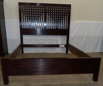 modern cherry queen size bed with rails by Stickley