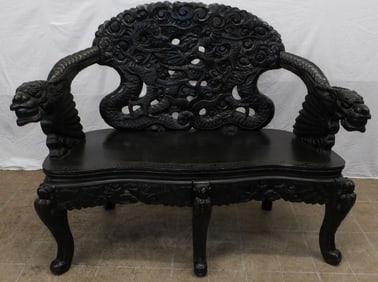 Oriental carved wood dragon bench