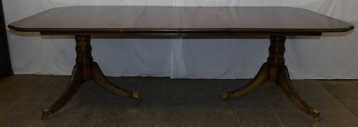 cherry two pedestal dining table with two leaves