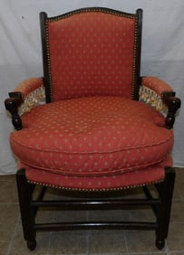 antique elm wood and upholstered arm chair