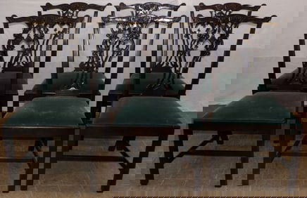 set of 6 carved mahogany Chippendale style dining chairs