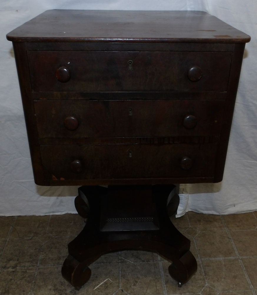 19th century mahogany Empire three drawer night stand (1 of 8)