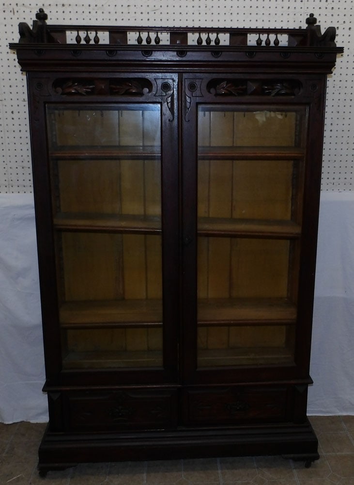 antique walnut Victorian glass door bookcase (1 of 12)