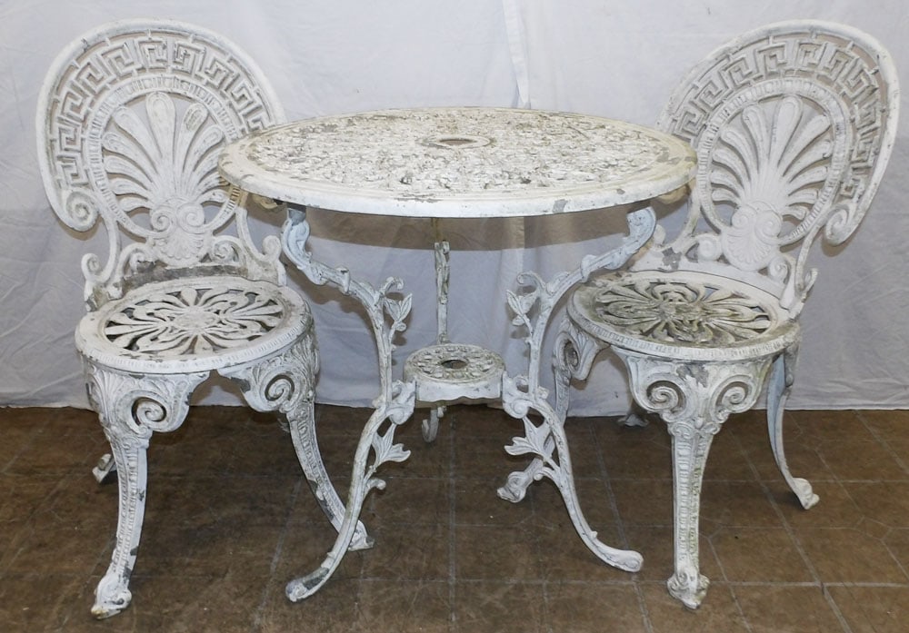 painted cast aluminum table and two chairs (1 of 3)