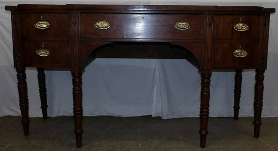 19th century mahogany Sheraton sideboard: 19th century mahogany Sheraton sideboard . 74 1/4" W 26" D 38" H "ALL DESCRIPTIONS AND ANY CONDITION STATEMENT GIVEN BY LANGSTON AUCTION GALLERY ARE STRICTLY OPINIONS AND LANGSTON'S SHALL HAVE NO RESP