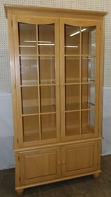 Modern Maple Glass Door Lighted Cabinet by Ethan Allen