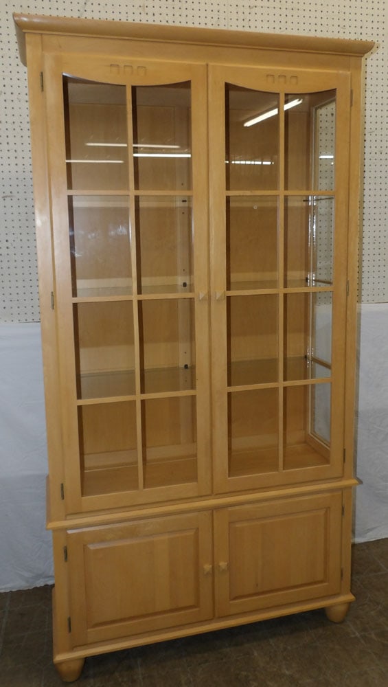 Modern Maple Glass Door Lighted Cabinet by Ethan Allen (1 of 8)