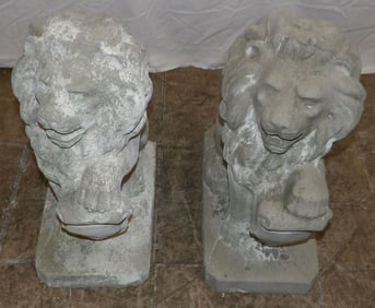 Pair of Cast Concrete Lion Statues