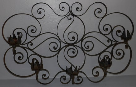Large Open Work Forged Iron Five Light Wall Sconce
