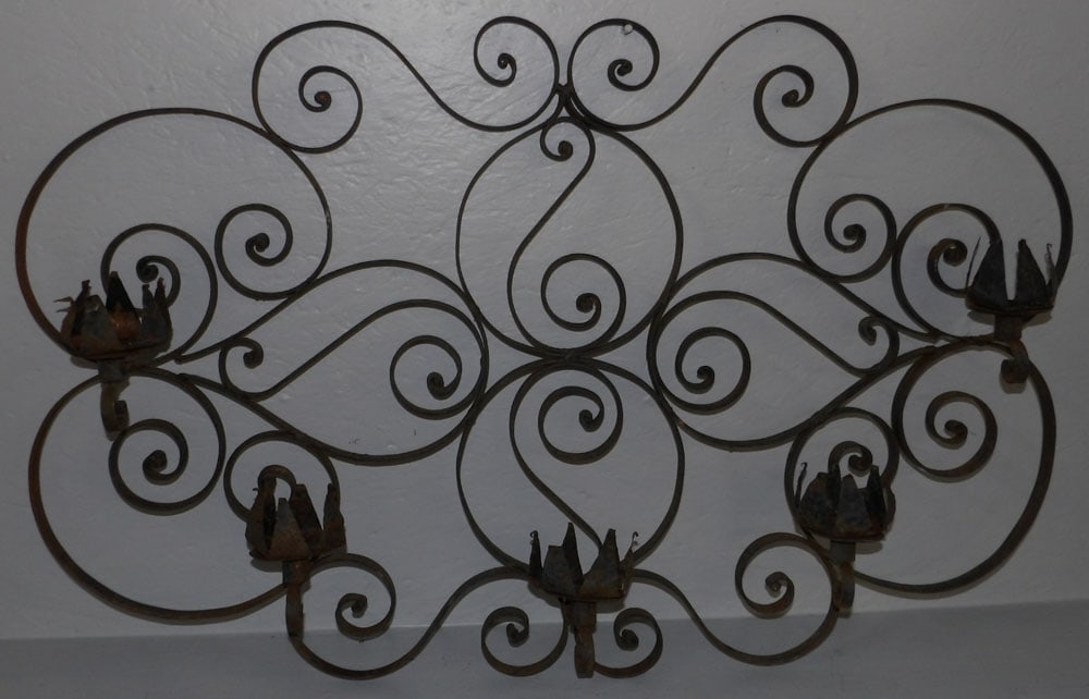 Large Open Work Forged Iron Five Light Wall Sconce (1 of 5)