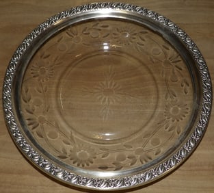 Antique Sterling Rimmed Floral Cut Motif Plate