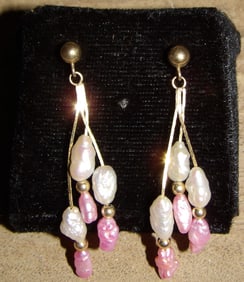 Pair of 14 Kt. Gold White & Pink Pearl Earrings