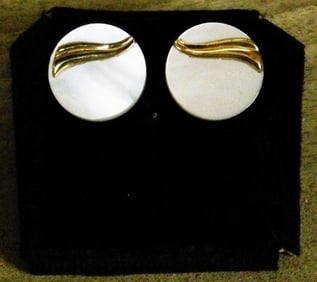 Pair of Vintage 14 Kt. Gold & Mother of Pearl Earrings