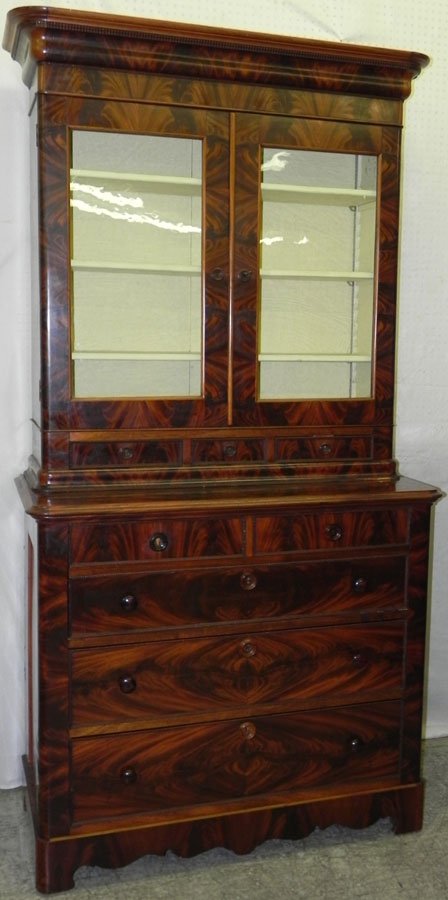 Crotch mahogany empire butlers desk.: Crotch mahogany empire butlers desk. 47" wide x 21" deep x 91" tall.