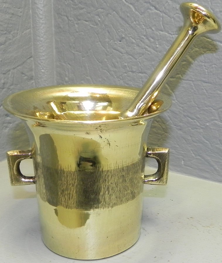 Early brass mortar and pestle: Early brass mortar and pestle