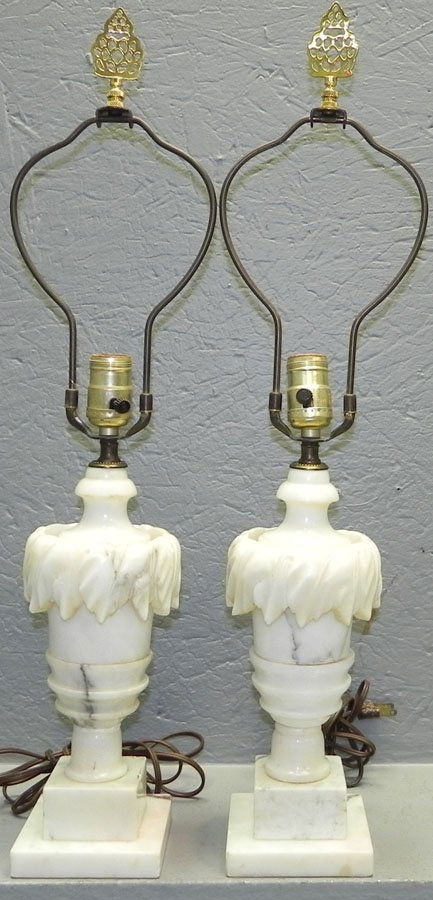 Pair of 19th Century Alabaster lamps.: Pair of 19th Century Alabaster lamps. 26" with harp.