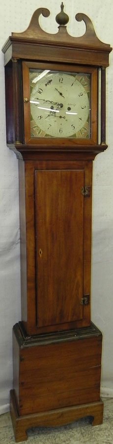 Mah eight day grandfather clock. William Axbridge.: Mahogany eight day grandfather clock. William Axbridge. 7' tall.