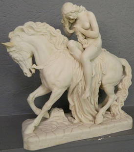 Minton Parian porcelain of a nude lady: Minton Parian porcelain of a nude lady on horseback. 18" wide x 16" tall.