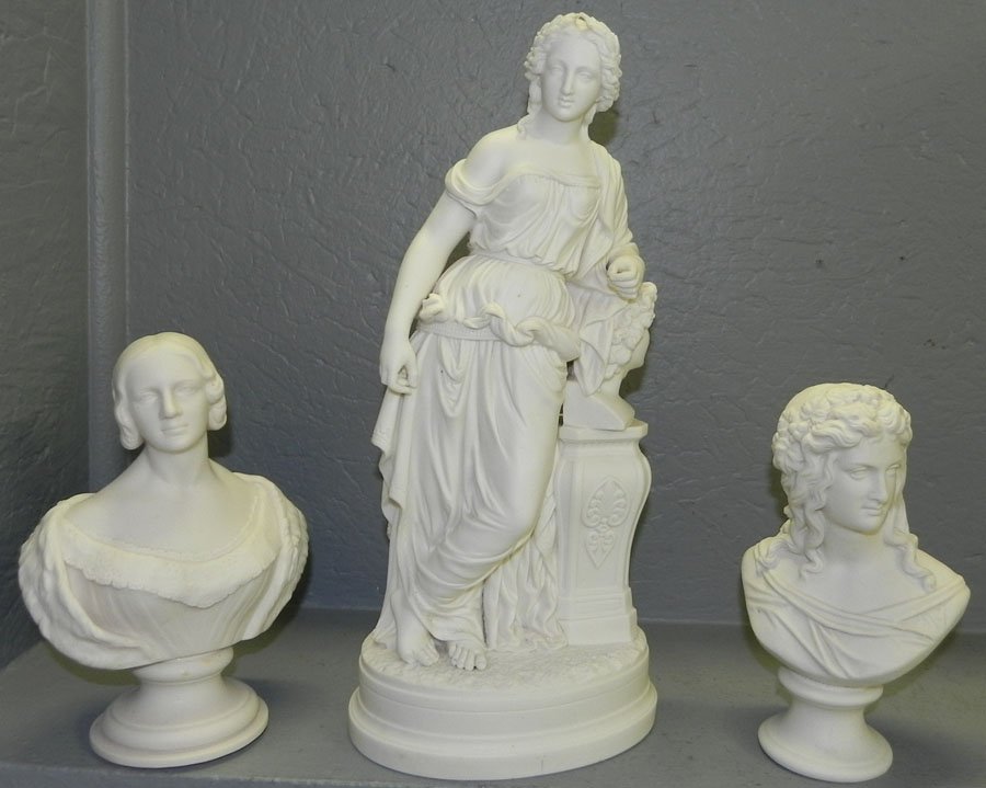 Three Parian ware figures of women.: Three Parian ware figures of women.
