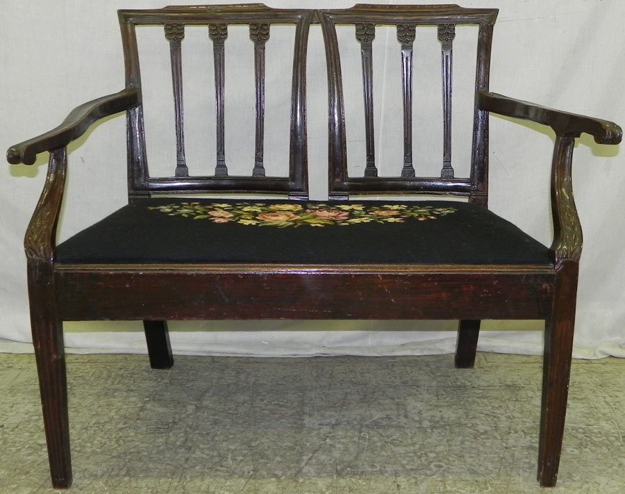 Federal two seat settee with needlepoint seat: Late 18th - early 19th C Federal two seat settee with needlepoint seat. 41" wide.