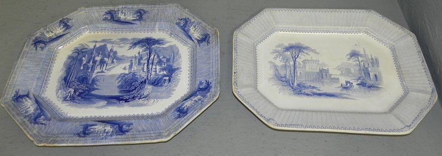 (2) 19th Century Ironstone transfer platters.: (2) 19th Century Ironstone transfer platters. 11 1/2" x 15" and 13" x 16 1/2".