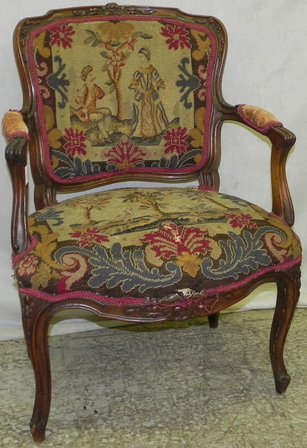 French needlepoint arm chair.: French needlepoint arm chair.