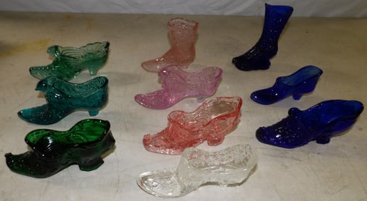 Lot of Fenton & Colored Glass Shoes