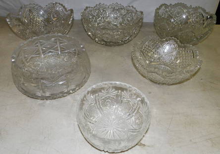 Lot of Cut & Press Glass Bowls : Lot of Cut & Press Glass Bowls . Up to 4" H 9" W 9" D ALL DESCRIPTIONS AND ANY CONDITION STATEMENT GIVEN BY LANGSTON AUCTION GALLERY ARE STRICTLY OPINIONS AND LANGSTON'S SHALL HAVE NO RESPONSIBILITY