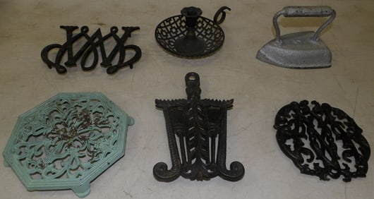 Lot of Cast Iron Trivets, (Some VA Metalcrafters), & Flat Iron